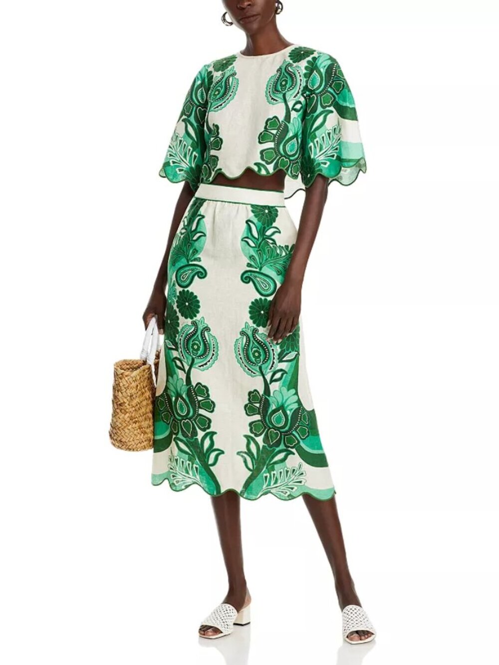 Farm Rio Linen Festival Green Midi Skirt *BRAND NEW WITHOUT TAGS* - Picture 5 of 13